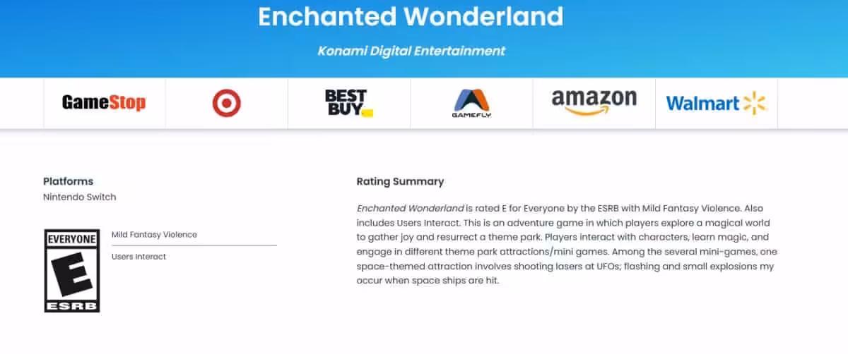 Konami’nin yeni oyunu ortaya çıktı 2 Enchanted Wonderland ESRB