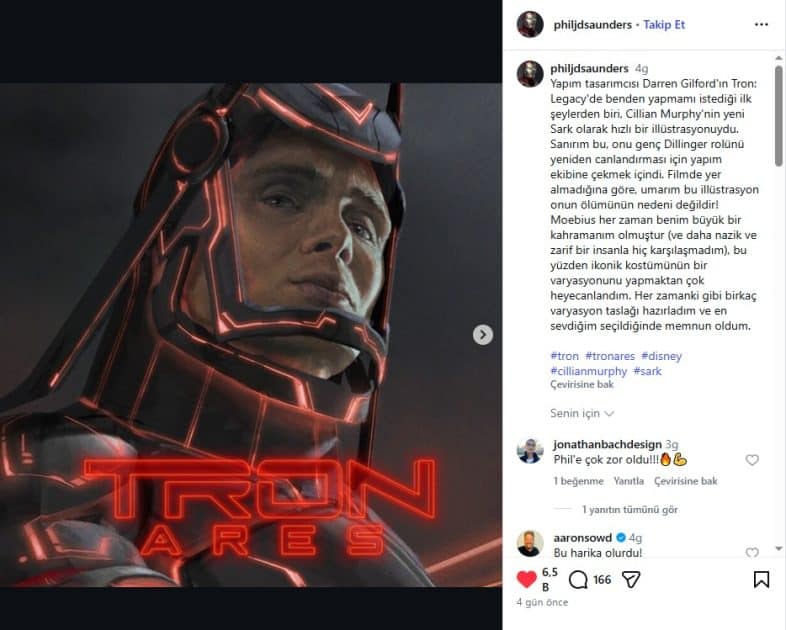 Cillian Murphy için tasarlanan TRON Sark zırhı ortaya çıktı