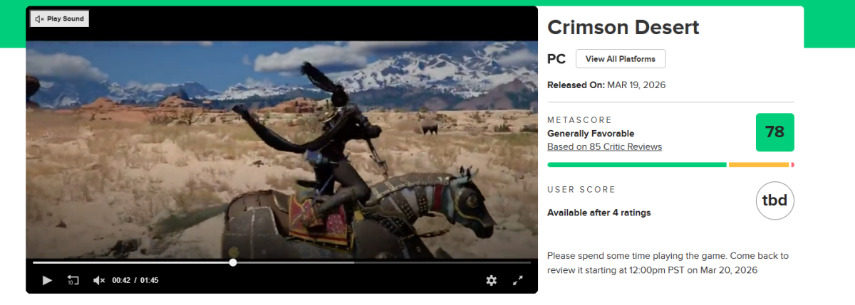 Crimson Desert Metascore